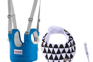 Набор 2Life детские вожжи-ходунки Синие и слюнявчик-нагрудник с держателем для соски Черно-белый (v-11698)