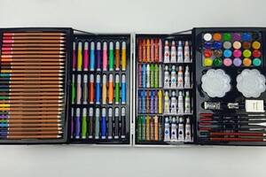Набор для детского творчества и рисования 145 предметов OPT-TOP в алюминиевом чемодане единорог (2054543955)