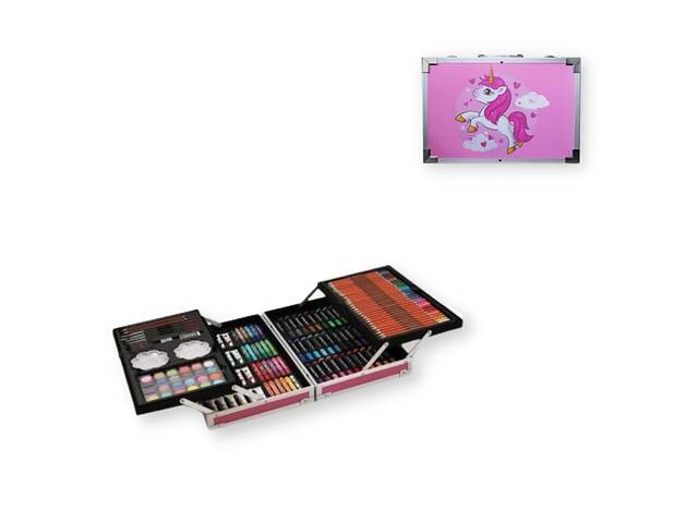 Набор для творчества в алюминиевом чемодане Единорог 145 предметов розовый (NJ-10449_664)