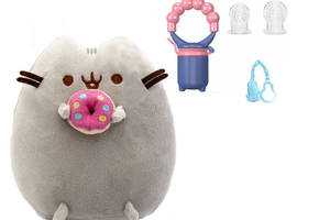 Набор мягкая игрушка кот c Пончиком и детский ниблер с насадками S&T Пушин кэт 18 х 15 см Серый (vol-2043)