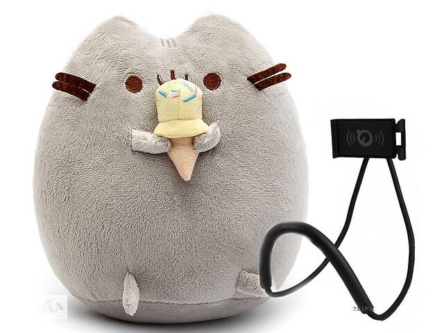 Набор Мягкая игрушка кот с мороженым Pusheen cat Серый + подарок (vol-1044)