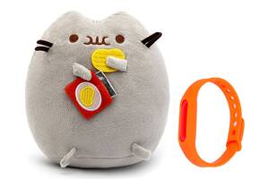 Набор Мягкая игрушка Pusheen cat с чипсами Gray и Детский силиконовый браслет от комаров (vol-1090)