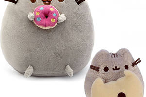 Набор мягких игрушек 2Life Пушин кэт с пончиком 23х25 см и Pusheen cat с Печеньем большим 8х7 см Серый (v-11594)