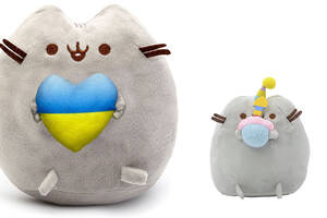 Набор мягких игрушек S&T Pusheen cat с сердцем 21х25 см и Кот с кексом 15х12 см Серый (n-10460)