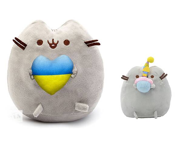 Набор мягких игрушек S&T Pusheen cat с сердцем 21х25 см и Кот с кексом 18х15 см Серый (n-10461)