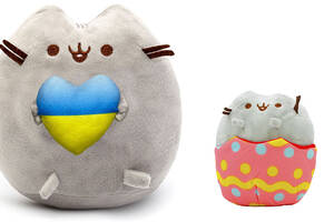 Набор мягких игрушек S&T Pusheen cat с сердцем 21х25 см и Кот в яйце 15х12 см Серый (vol-10452)