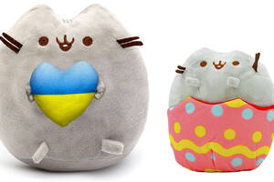 Набор мягких игрушек S&T Pusheen cat с сердцем 21х25 см и Кот в яйце 18х15 см Серый (vol-10453)