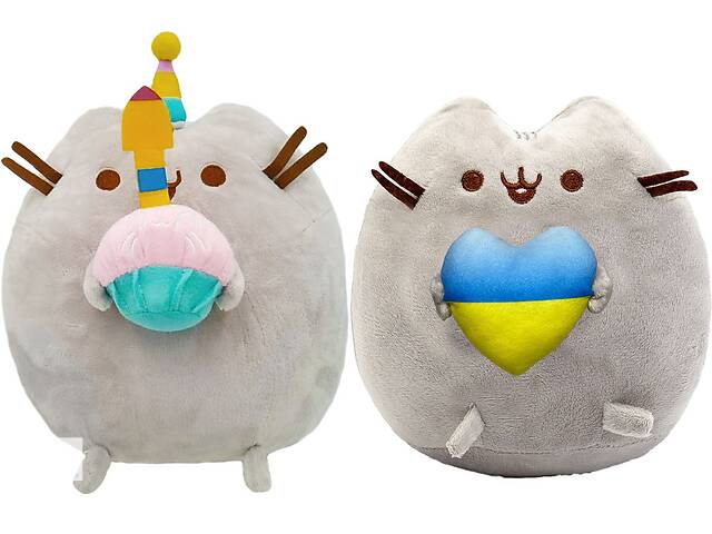 Набор мягких игрушек S&T Пушин кэт с сердцем и Pusheen cat с мороженым 21х25 см и18х15 см Серый (n-10394)