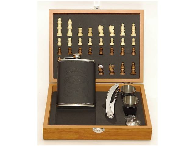 Набор с шахматами в дереве - фляга, стопки,штопор, рюмки OPT-TOP (1756374553)