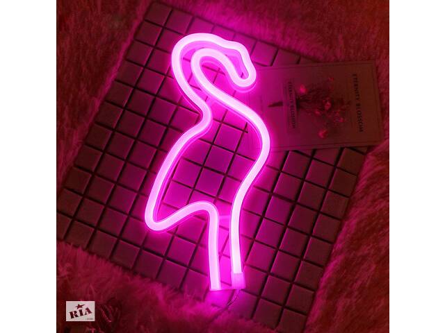 Настенный неоновый светильник ночник Фламинго розовый Angel