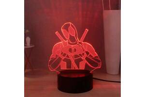 Настольный светильник-ночник Дедпул настольная 3D Лампа Deadpool Marvel16 Цветов USB (7718)