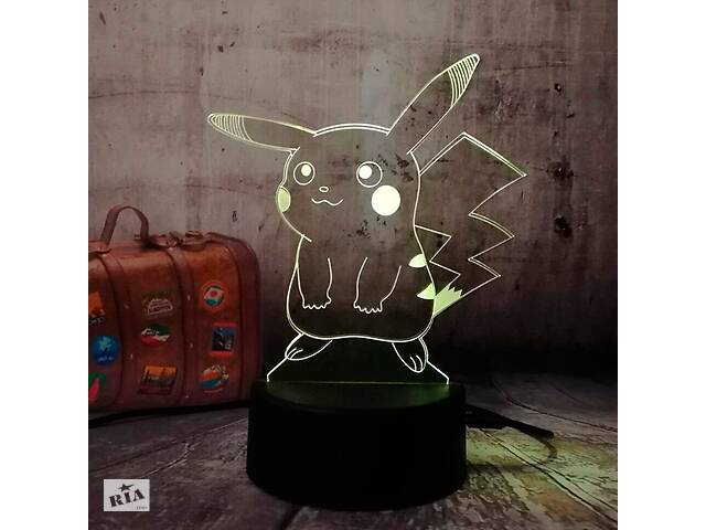 Настольный светильник-ночник Пикачу 3D MOON LAMP Pikachu 16 Цветов Pokemon Go (7291)