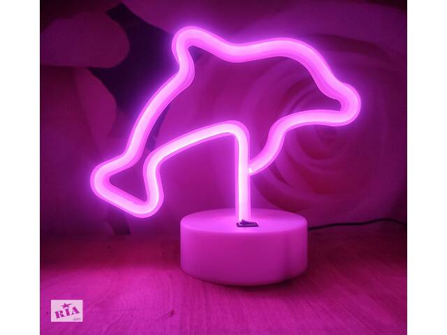 Ночник неоновый лампа светильник Дельфин розовый SWF