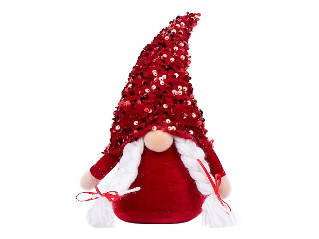 Новогодняя мягкая игрушка Novogod'ko «Гном Девочка» красная пайетка 29 см LED 973921 Красный