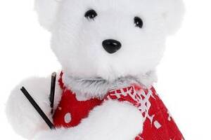 Новогодняя игрушка 'Мишка на Лыжах' 26см меховая, белый