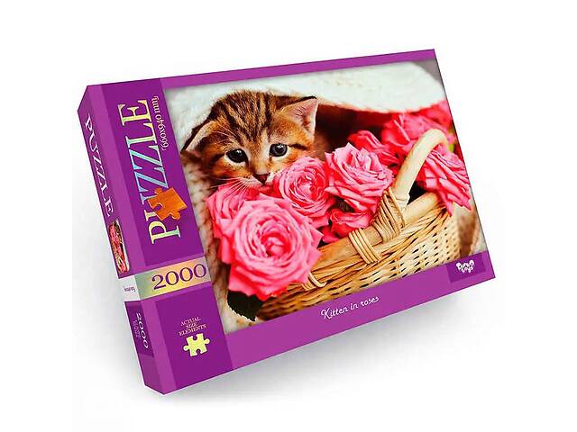Пазл класичний Danko Toys C2000-01-01-10 2000 ел (Котик в трояндах)