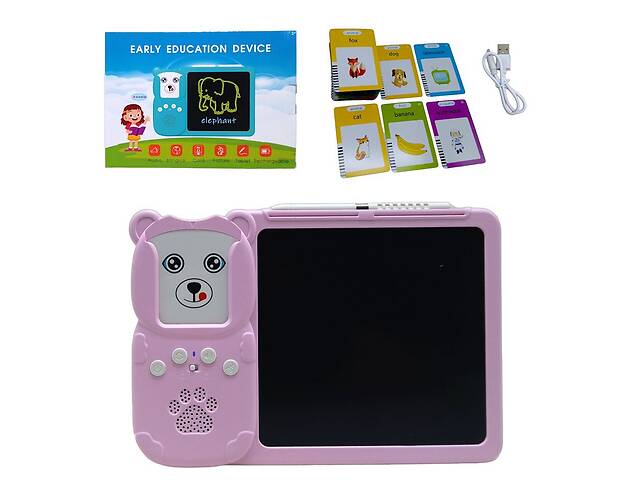 Планшет для рисования LCD Writing Tablet + озвученная азбука Монтессори 112 карточек розовый MIC (Y5-1AB)