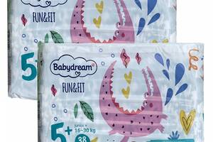 Подгузники Babydream FUN&FIT 5+ junior+ 16-30 кг 76 шт