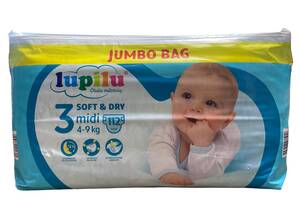 Подгузники Lupilu soft&dry Jumbo Bag размер 3 Midi вес 4-9 кг 112 шт