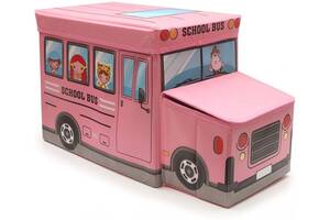 Пуф-корзина для игрушек Школьный автобус розовый MiC (BT-TB-0011)