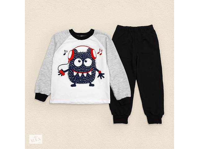 Пижама детская для мальчика на подростка из ткани с начесом Dexter`s monster 134 см серый черный (131552468478)