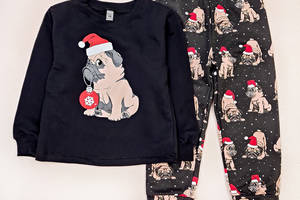 Пижама детская с начесом Dexter’s christmas pug 110 см Черный/Красный