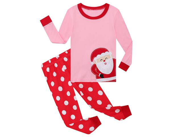 Пижама для девочки с длинным рукавом новогодним принтом розовая с красным Santa Claus Baobaby