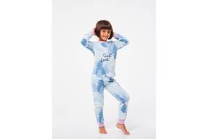 Пижама для девочки с длинным рукавом и растительным принтом голубая Quiet forest SMIL