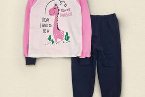Пижама для девочки с начесом Dexter`s и принтом dino 140 см розовый темно-синий (131504268317)