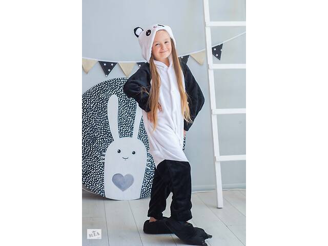 Пижама Кигуруми детская BearWear Панда Веселая XL 135 - 145 см Черно-белый (K0W1-0041-XL)