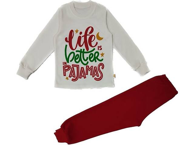 Пижама 'Life pajamas' интерлок молочно-красная Лио 92 (4841396)