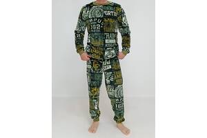 Пижама махровая мужская с надписями Triko 52-54 Зеленая (20791175-2)