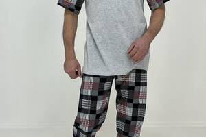 Пижама мужская Mark Triko футболка штаны в клетку 54-56 Серая 56937596-2