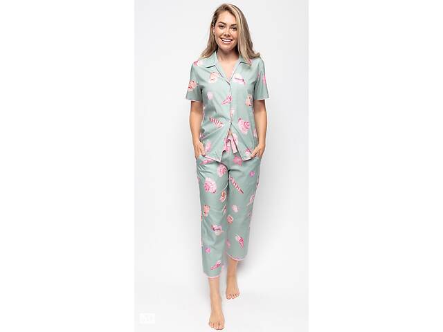 Пижама женская Cyberjammies Coral 9674-9675 10/S Мятный с принтом ракушек (5051877446854)