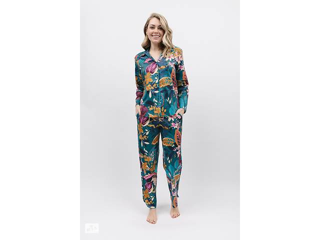 Пижама женская Cyberjammies Maple 9892-9893 22/4XL Бирюзовый с принтом кленовых листьев (5051877462991)