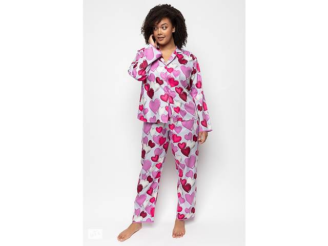 Пижама женская Cyberjammies Viola 9558-9559 14/L Серый с принтом сердца (5051877450332)