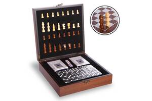 Шахматы, домино, карты 3 в 1 набор настольных игр деревянные W2650 Brown (SP00070)