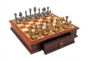 Шахматы Italfama Staunton c ящиком для хранения фигур фигуры классические из металла доска дерево 32X32 вес 6 кг (70M...
