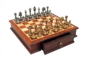 Шахматы Italfama Staunton c ящиком для хранения фигур фигуры классические из металла доска дерево 32X32 вес 6 кг (70M...