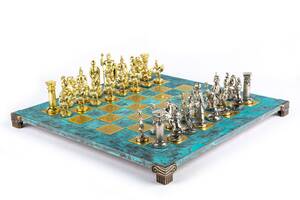 Шахматы 'Manopoulos' Греко-римские, латунь, деревянный футляр, цвет доски бирюзовый, размер 44х44см (S11TIR)