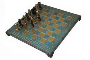 Шахматы Manopoulos Спартанский воин латунь в деревянном футляре 28х28 см Бирюзовые (S16CMTIR)