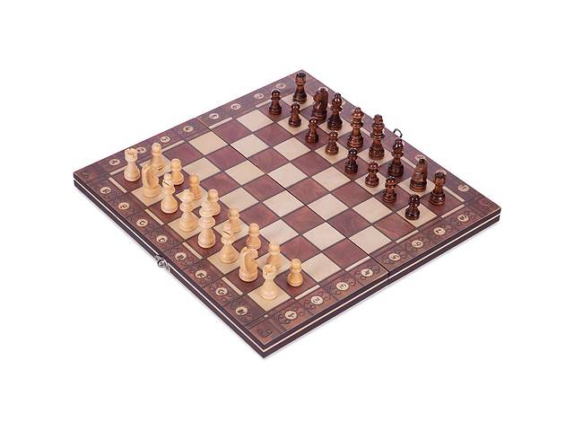 Шахматы шашки нарды 3 в 1 деревянные с магнитом (W7704H)