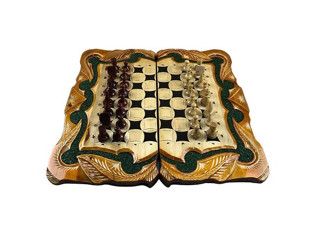 Шахматы шашки нарды игральный набор 3 в 1 из дерева Арбуз 60*30*10см 191050