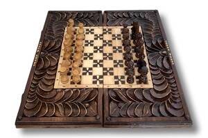 Шахматы шашки и нарды 3 в 1 ручной работы Арбуз 55*25*7 см 191409