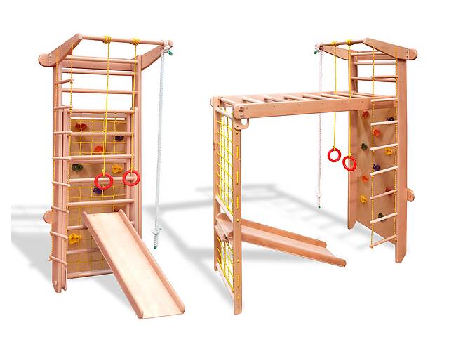 Спортивный уголок Трансформер из бука 225см с горкой и скалолазкой