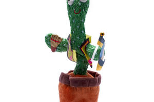 Танцующий поющий кактус с микрофоном Олег Патриот Dancing Cactus с подсветкой 32 см повторюшка и USB зарядка