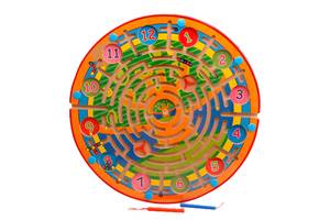 Игрушка-лабиринт 'Часы' на деревянной доске с магнитными шариками и магнитными палочками, 40х40х2,0cm
