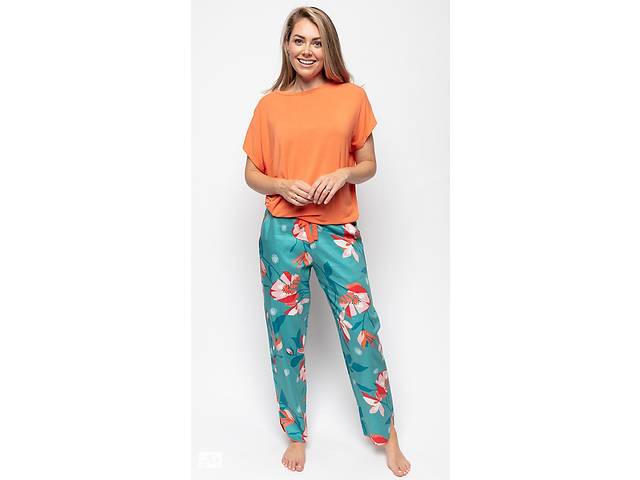 Женская пижама Cyberjammies Coco 9595-9571 10/S Оранжевый с зеленым с цветочным принтом (5051877441484)