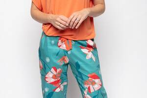 Женская пижама Cyberjammies Coco 9595-9571 16/XL Оранжевый с зеленым с цветочным принтом (5051877441514)