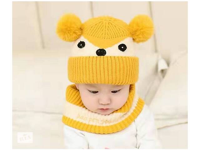 Зимний комплект шапка+хомут желтый 4693